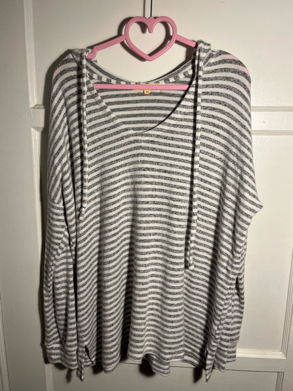 Ultra-Soft Striped Top in Gray and White | mesh+lace